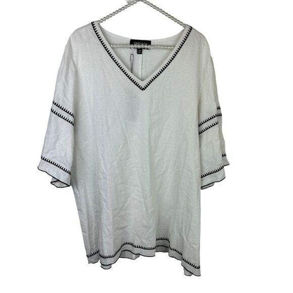 Jones New York Tops - jones New York Women's Linen Blend Tunic Blouse White 1X lagenlook Coastal Beach
